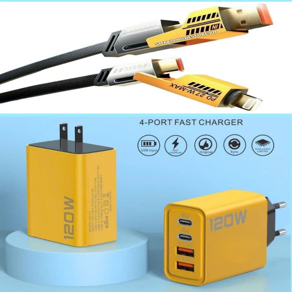 Bộ Sạc Nhanh 120W 4 Cổng Đa Năng