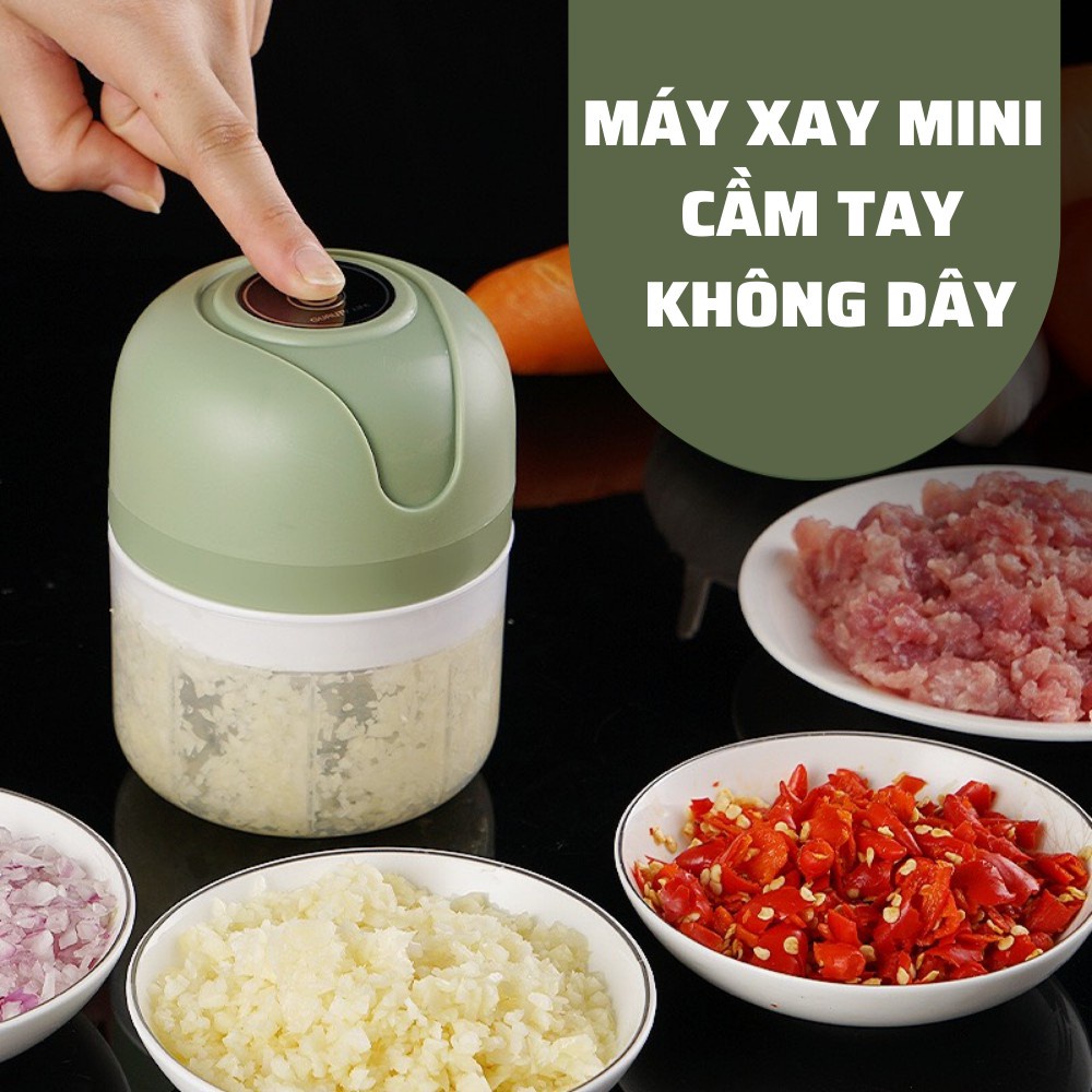 Máy Xay Tỏi Sạc Điện Màu Xanh