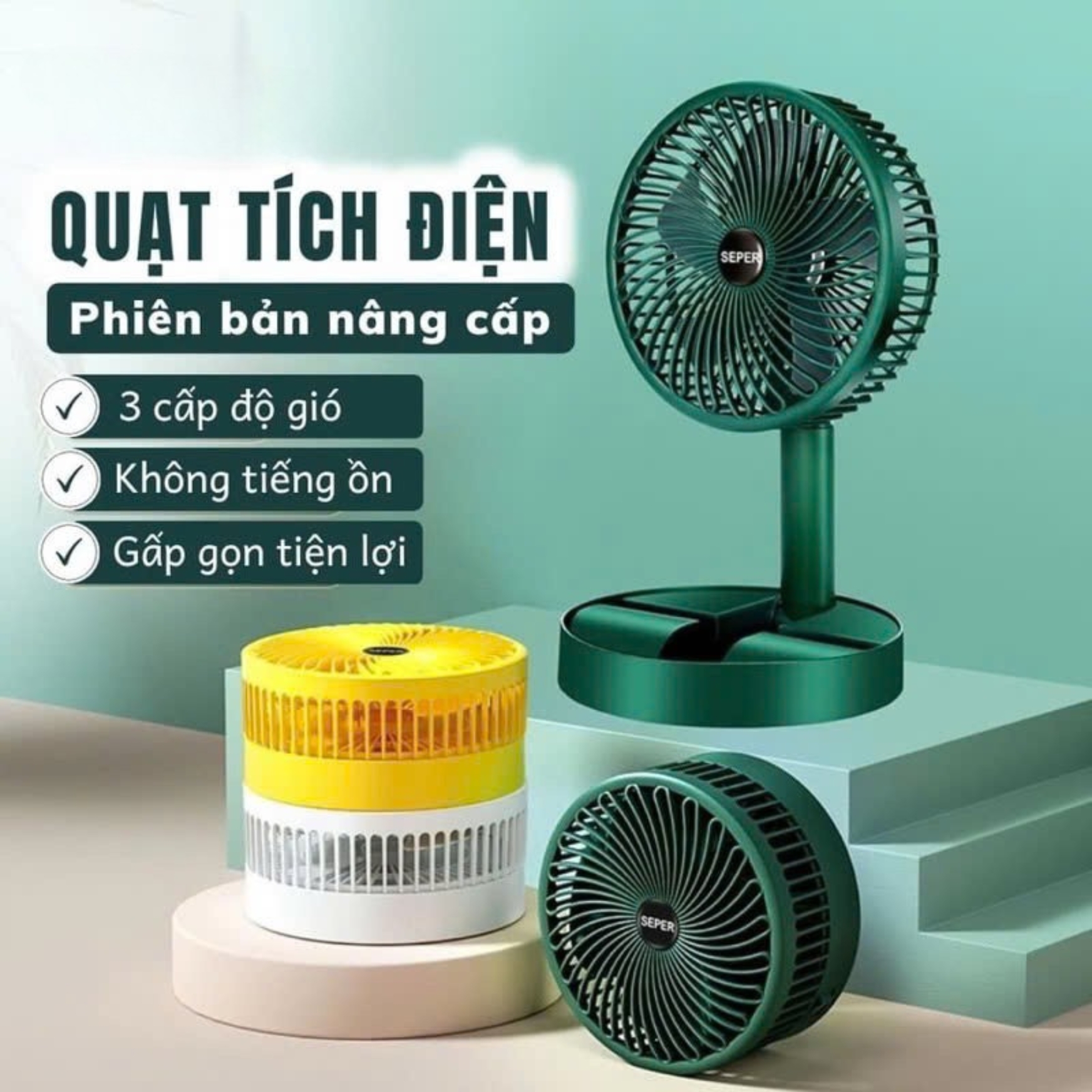 Quạt Tích Điện Gấp Gọn Super 3 Tốc Độ