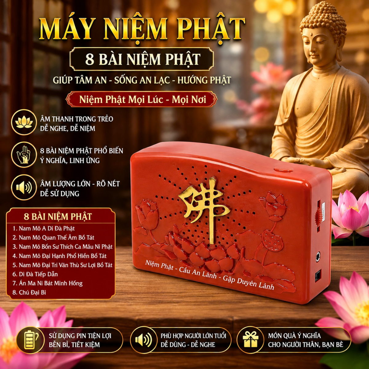 MÁY NIỆM PHẬT 8 BÀI (T100)