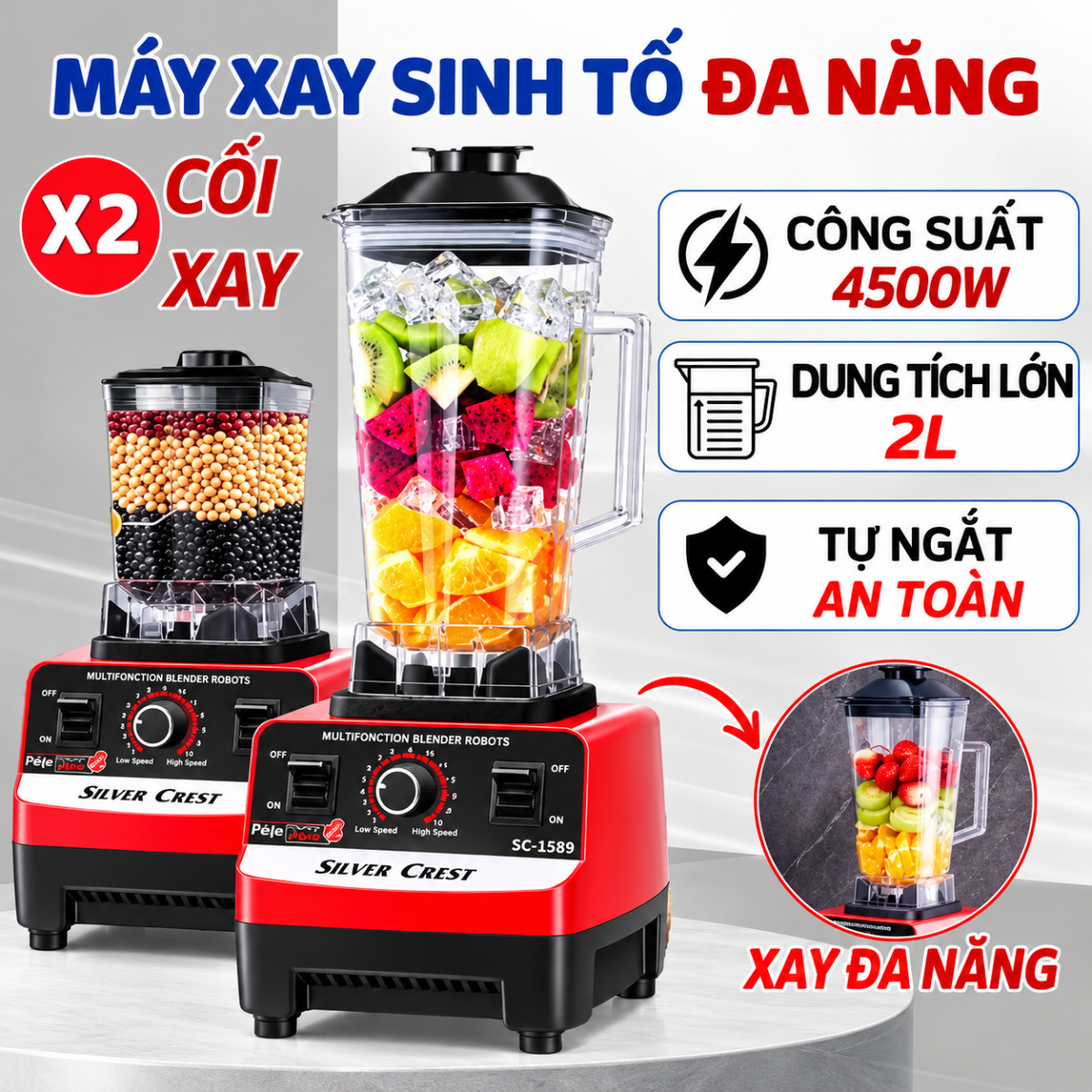 MÁY XAY SINH TỐ 2 CỐI SILVER CREST SC- 1589 (T6)