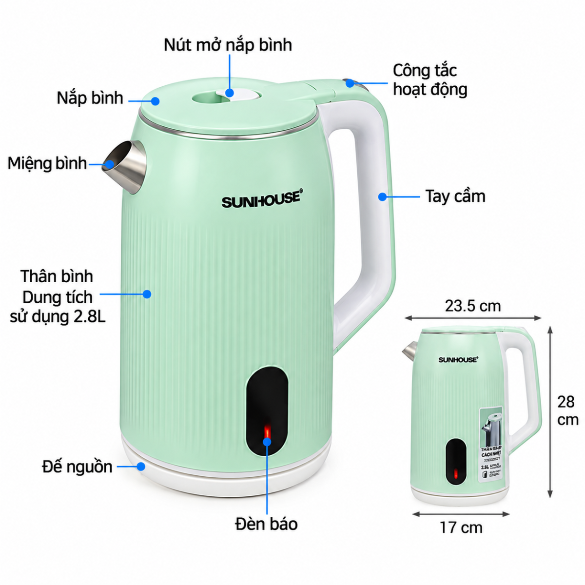 ẤM SIÊU TỐC INOX 2 LỚP SUNHOUSE SHD1364 - 2.8L (T12)
