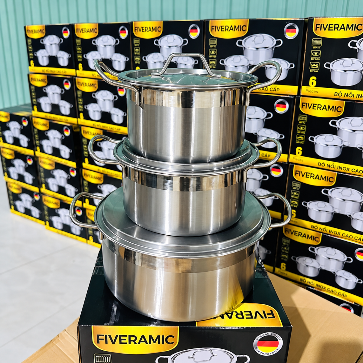 BỘ 3 NỒI INOX FIVERAMIC CÓ QUAI CAO CẤP