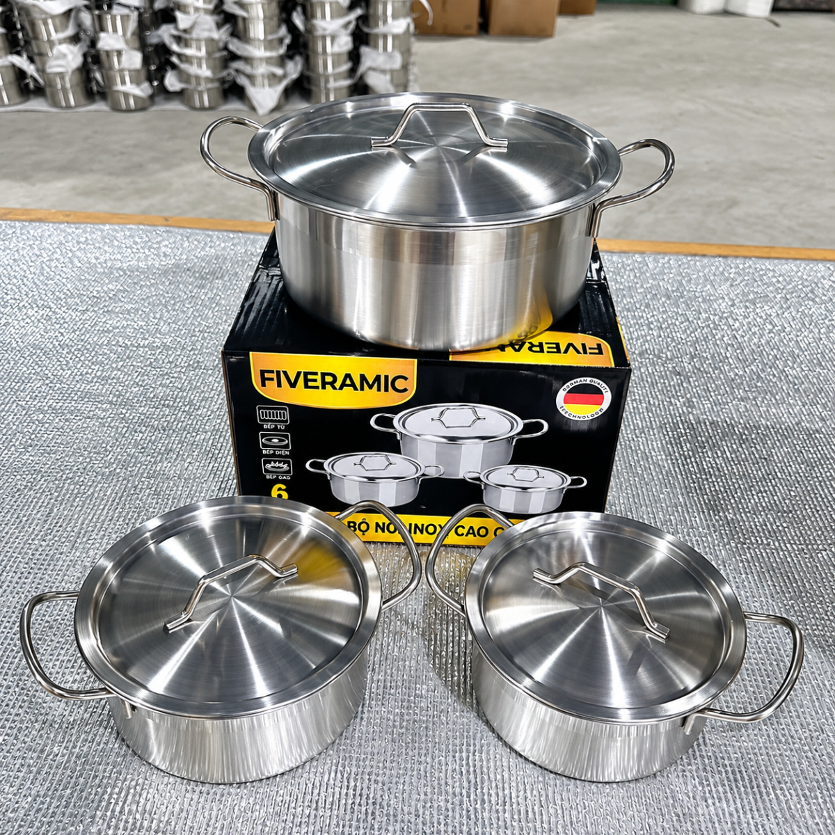 BỘ 3 NỒI INOX FIVERAMIC CÓ QUAI CAO CẤP