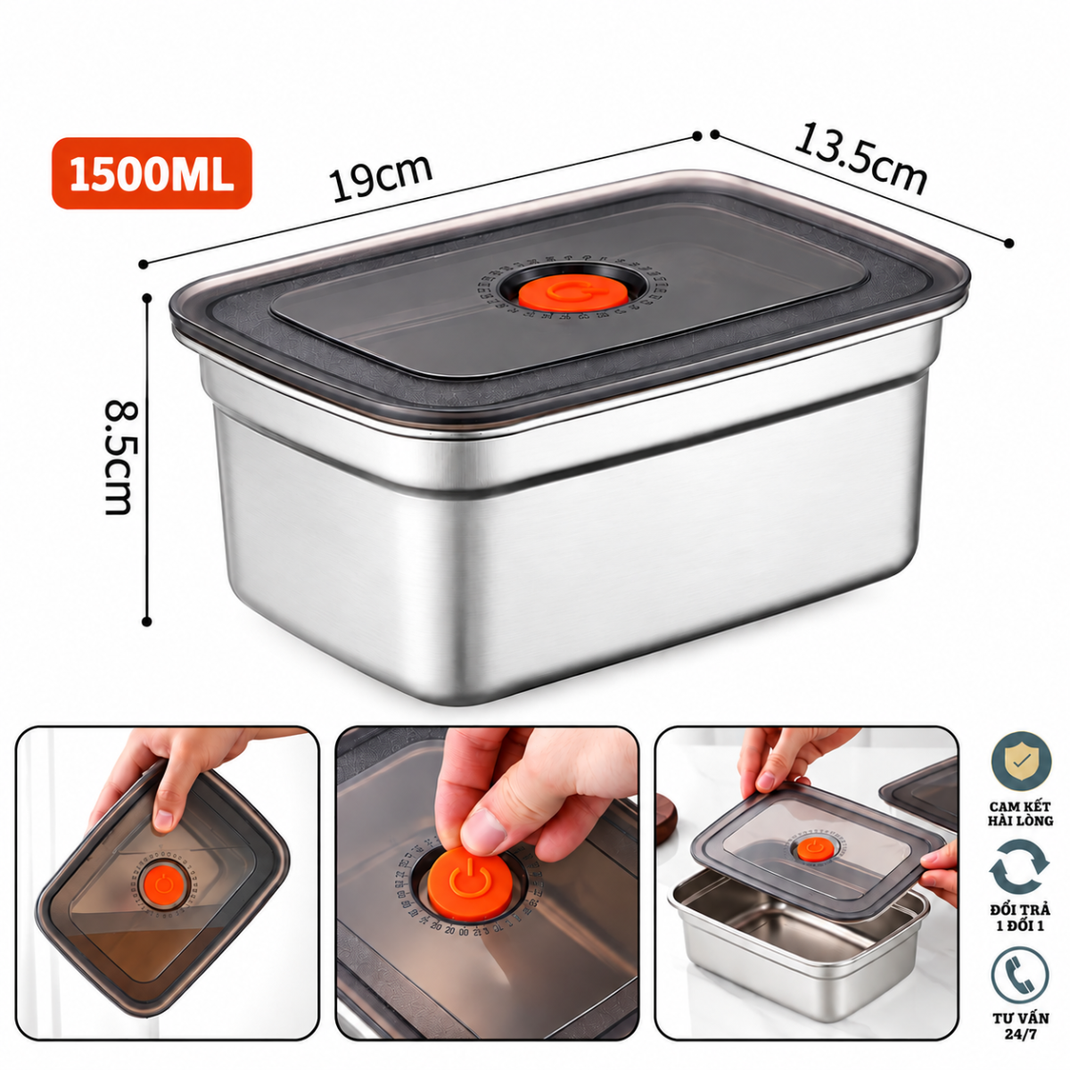 HỘP ĐỰNG THỰC PHẨM INOX 304 1500ML (T200)