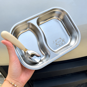 KHAY CƠM INOX 2 NGĂN KÈM MUỖNG (T100)