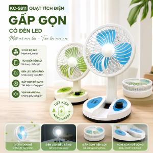 QUẠT TÍCH ĐIỆN GẤP GỌN CÓ ĐÈN LED KC- 5811 (T36)