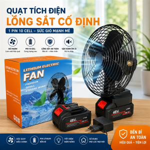 QUẠT TÍCH ĐIỆN LỒNG SẮT CỐ ĐỊNH 1 PIN 10 CELL HỘP CAM (T16)