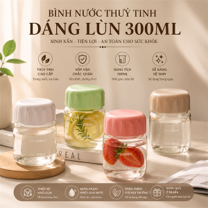 BÌNH NƯỚC THUỶ TINH DÁNG LÙN 300ML (T105)