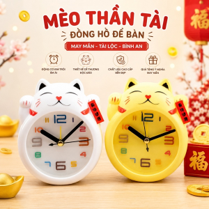 ĐỒNG HỒ ĐỂ BÀN HÌNH MÈO THẦN TÀI