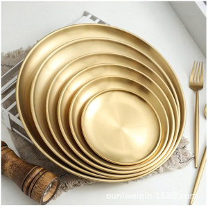 SET 5 DĨA TRÒN INOX MẠ VÀNG SÁNG BÓNG (T100)