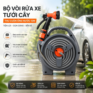 BỘ VÒI RỬA XE TƯỚI CÂY THU CUỘN ỐNG NƯỚC 12M (T6)