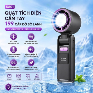 QUẠT TÍCH ĐIỆN CẦM TAY 199 CẤP ĐỘ SÒ LẠNH K801 (T60)