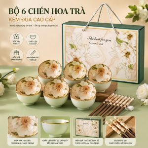 BỘ 6 CHÉN HOA TRÀ KÈM ĐŨA (T24)