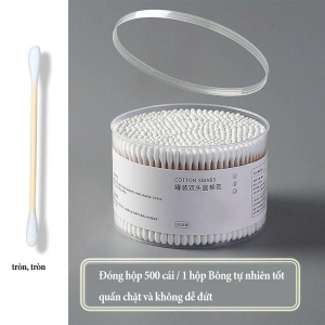 HỘP 500 TĂM BÔNG 2 ĐẦU THÂN GỖ KHÁNG KHUẨN