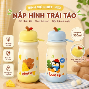 BÌNH GIỮ NHIỆT INOX NẮP HÌNH TRÁI TÁO (T50)