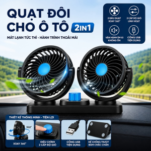 QUẠT ĐÔI CHO Ô TÔ XE HƠI MITCHELL 2IN1