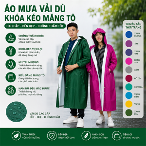 ÁO MƯA VẢI DÙ KHOÁ KÉO MĂNG TÔ CAO CẤP (T60)