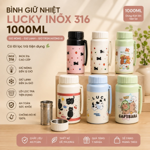 BÌNH GIỮ NHIỆT LUCKY INOX 316 1000ML CÓ LÕI LỌC TRÀ (T50)