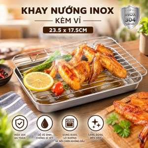 KHAY NƯỚNG INOX KÈM VỈ 23.5X17.5CM (T80)