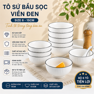 TÔ SỨ BẦU SỌC VIỀN ĐEN SIZE 6 - 15CM (T60)