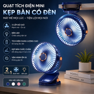 QUẠT TÍCH ĐIỆN MINI KẸP BÀN CÓ ĐÈN (T40)