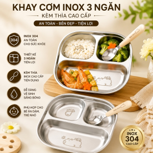 KHAY CƠM INOX 3 NGĂN KÈM THÌA (T200)