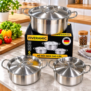 BỘ 3 NỒI INOX FIVERAMIC CÓ QUAI CAO CẤP