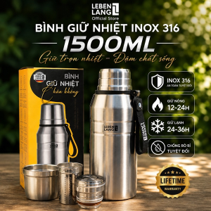 BÌNH GIỮ NHIỆT INOX 316 LEBENLANG DUNG TÍCH 1500ML