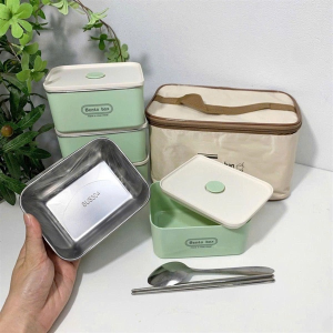 HỘP CƠM INOX 4 TẦNG HỘP VUÔNG KÈM TÚI