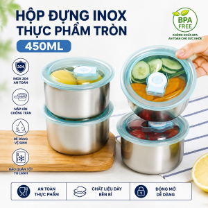 HỘP ĐỰNG INOX THỰC PHẨM TRÒN 450ML (T400)