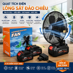 QUẠT TÍCH ĐIỆN LỒNG SẮT ĐẢO CHIỀU PIN 10 CELL (T18)