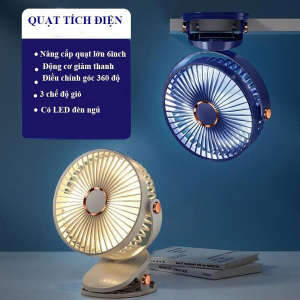QUẠT TÍCH ĐIỆN MINI KẸP BÀN CÓ ĐÈN (T40)
