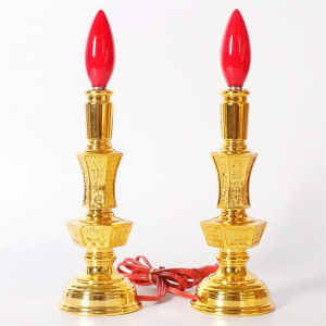 CẶP ĐÈN THỜ ĐẾ VÀNG BÓNG ĐỎ