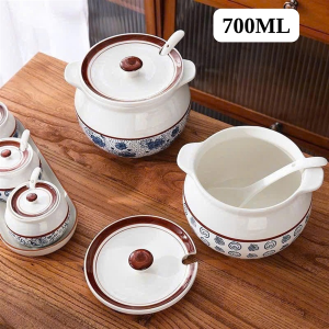 HỦ ĐỰNG DẦU MỠ HỌA TIẾT KÈM MUỖNG 700ML