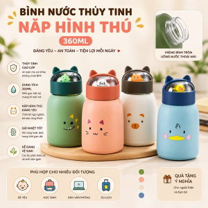 BÌNH NƯỚC THUỶ TINH NẮP HÌNH THÚ 360ML (T80)