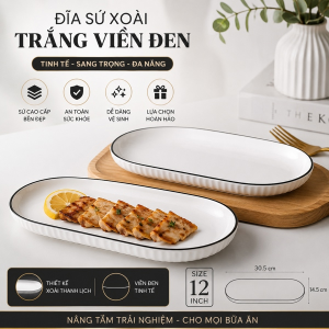 ĐĨA SỨ XOÀI TRẮNG VIỀN ĐEN 12 (T30)