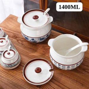 HỦ ĐỰNG DẦU MỠ HỌA TIẾT KÈM MUỖNG 1400ML