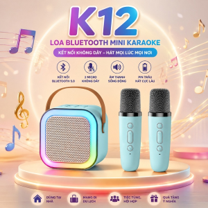 LOA BLUETOOTH MINI KARAOKE KÈM 2 MIC K12 KHÔNG DÂY (T40)