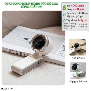QUẠT CẦM TAY TÍCH ĐIỆN TURBO 5 CẤP ĐỘ N607 (T100)