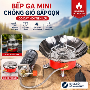 BẾP GA MINI CHỐNG GIÓ GẤP GỌN CÓ DÂY NỐI (T50)