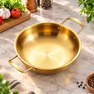 CHẢO INOX MẠ VÀNG 20CM 2 QUAI HÀN QUỐC (T100)