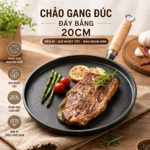CHẢO GANG ĐÚC ĐÁY BẰNG 20CM (T30)