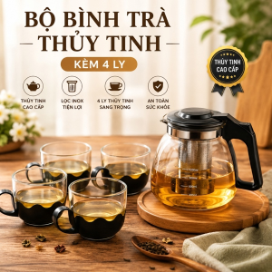 BỘ BÌNH TRÀ THỦY TINH KÈM 4 LY (T24)