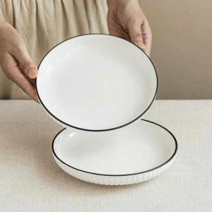 ĐĨA TRÒN SỨ ẢO SỌC VIỀN ĐEN SIZE 9 - 22CM (T40)